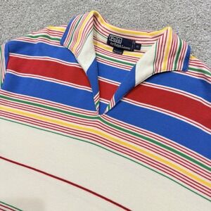 VTG Polo Ralph Lauren Men's XL Short Sleeve Striped Blue Pony Logo Shirt 80s